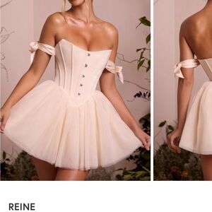 OH POLLY-Off Shoulder Tulle Skirt Mini Dress in Ivory SIZE 8